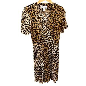 Vintage 80s Geoffrey Craig Leopard Print 100% Rayon Shoulder Pad Romper